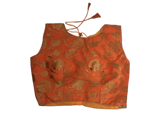 Raw Silk Orange Designer Blouse 67
